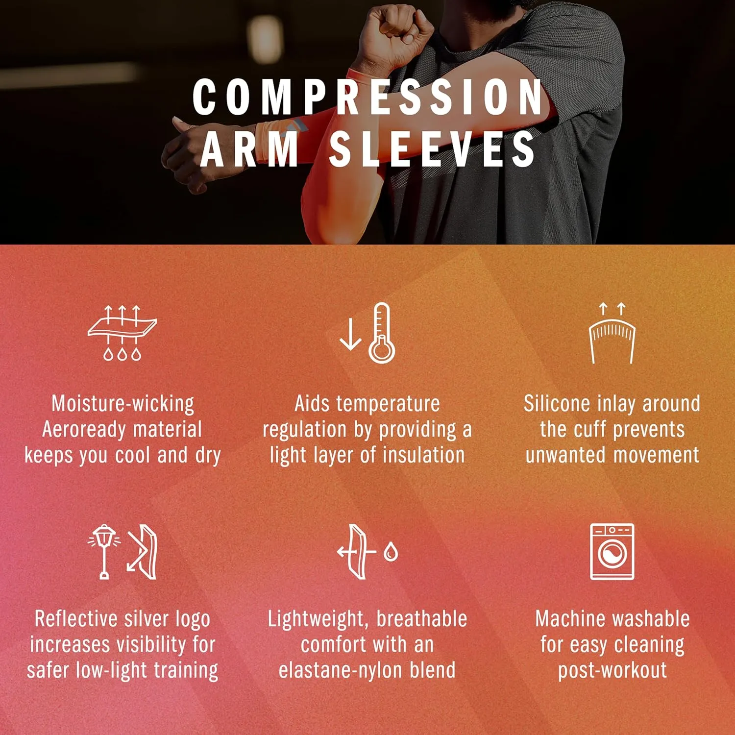 adidas Compression Arm Sleeves, Lightweight, Temperature-Regulating Compression Sleeves