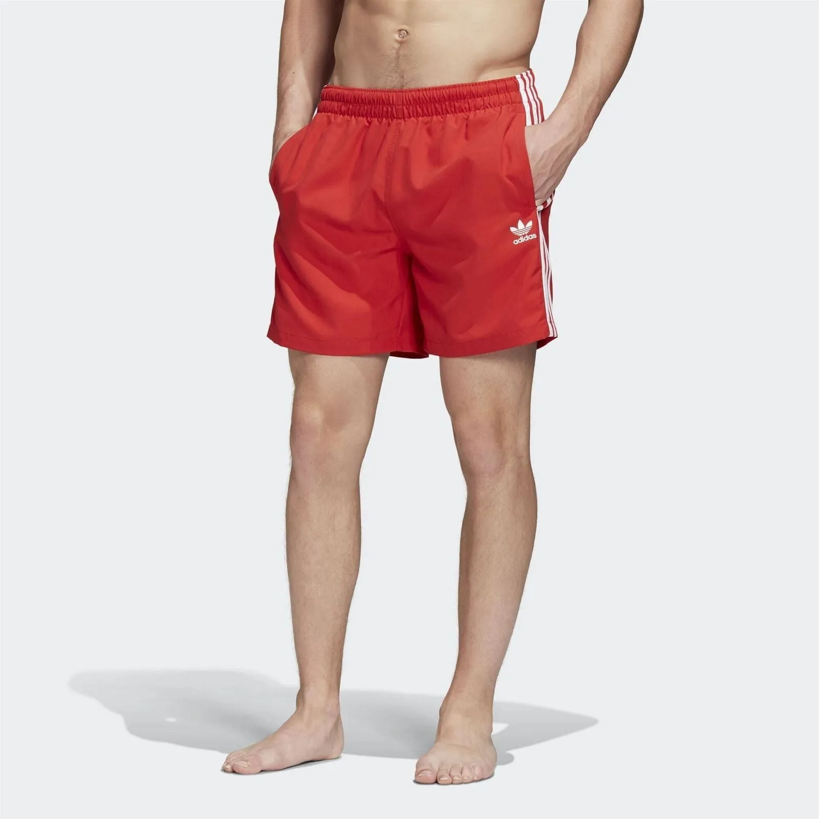 adidas Originals 3 Stripes Swim Shorts - Red/White