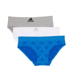 adidas Women's Seamless Hipster Underwear 3 Pack, Pulse Blue Jacq/Heather Grey/White, Small