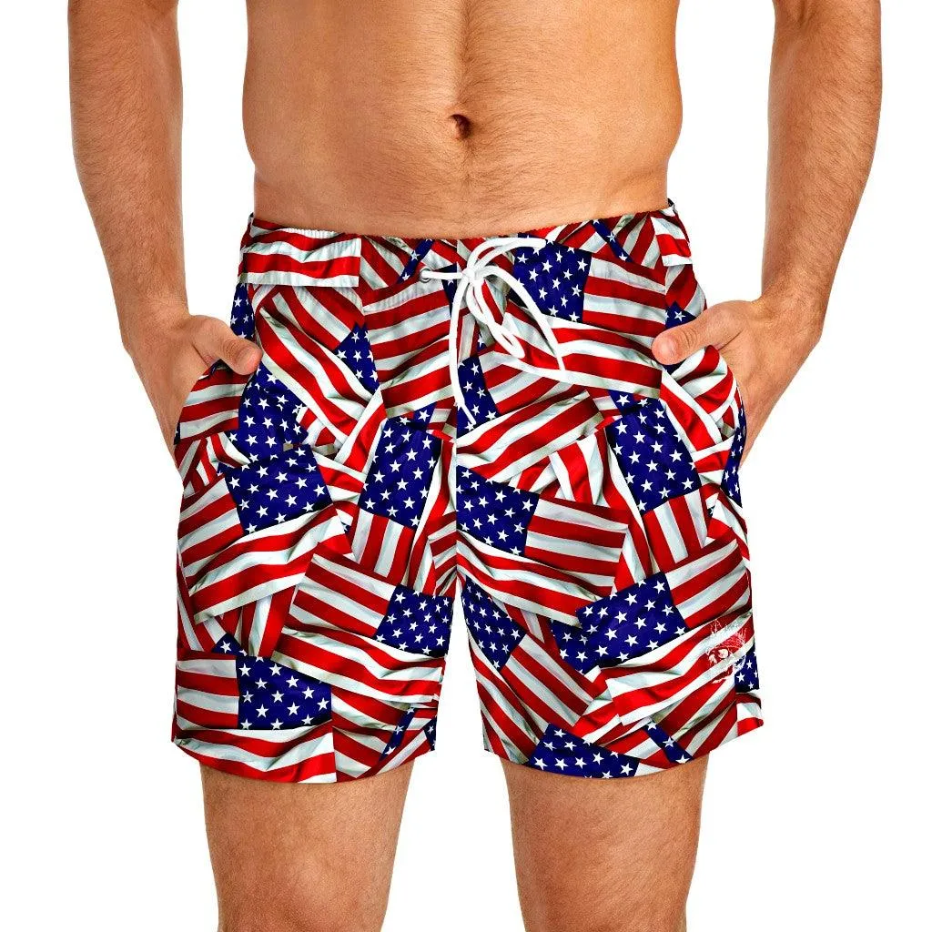 American Flag Pattern Swim Trunks