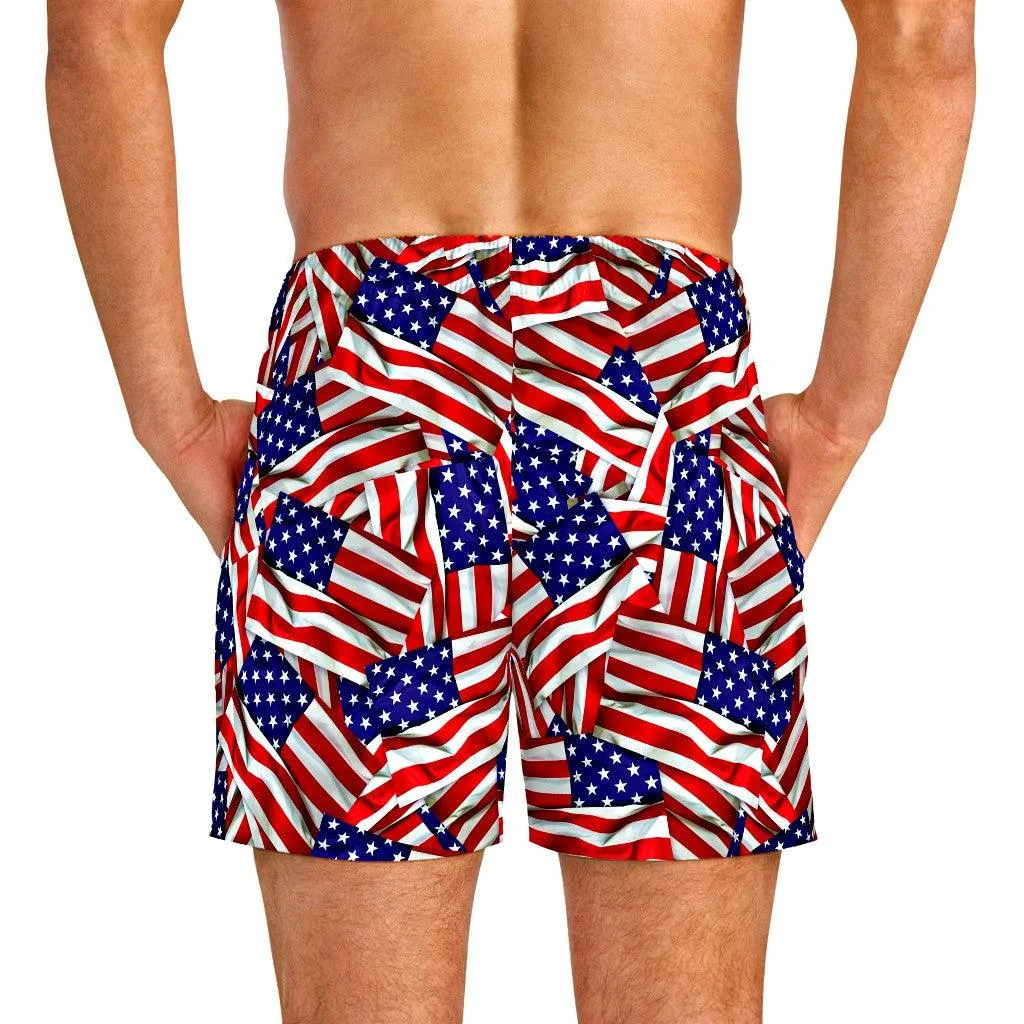 American Flag Pattern Swim Trunks