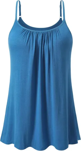 AMVELOP Camisole for Women Built in Bra Casual Pleated Cami Adjustable Spaghetti Strap Tank Top Loose Fit S-XXXXL