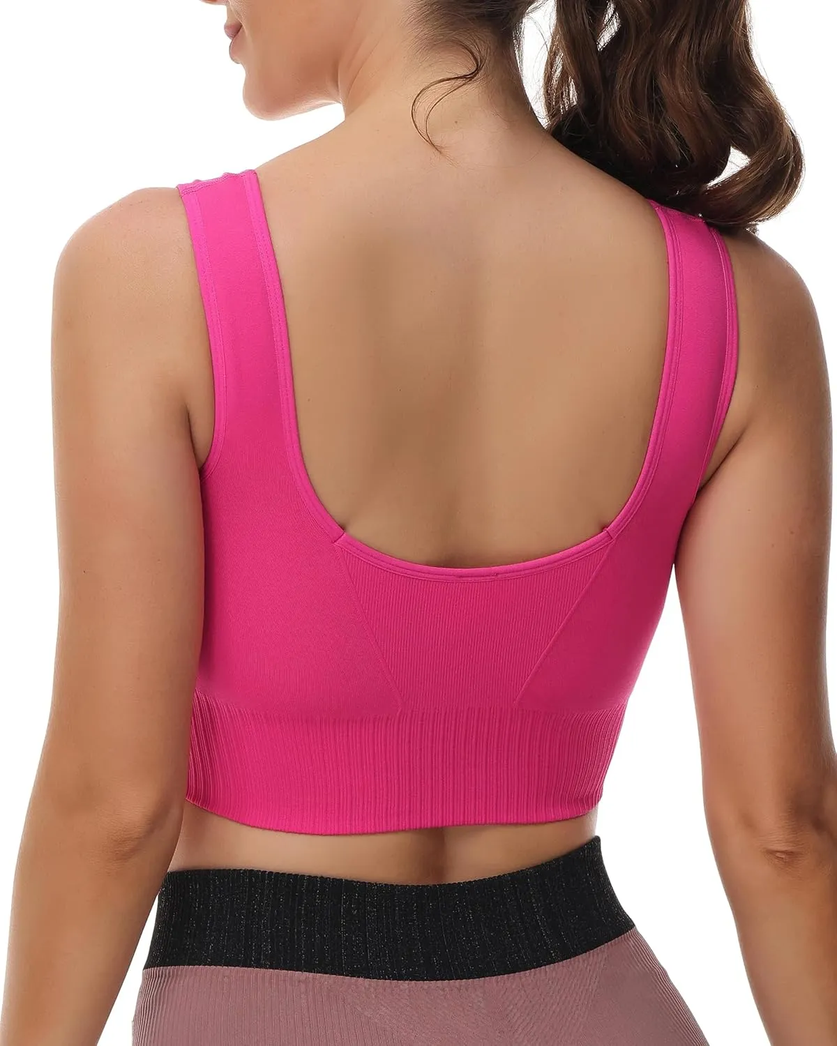 Attifall Square Neck Ribbed Crop Bra Top for Women Seamless Low Cut Basic Cropped Tank Tops
