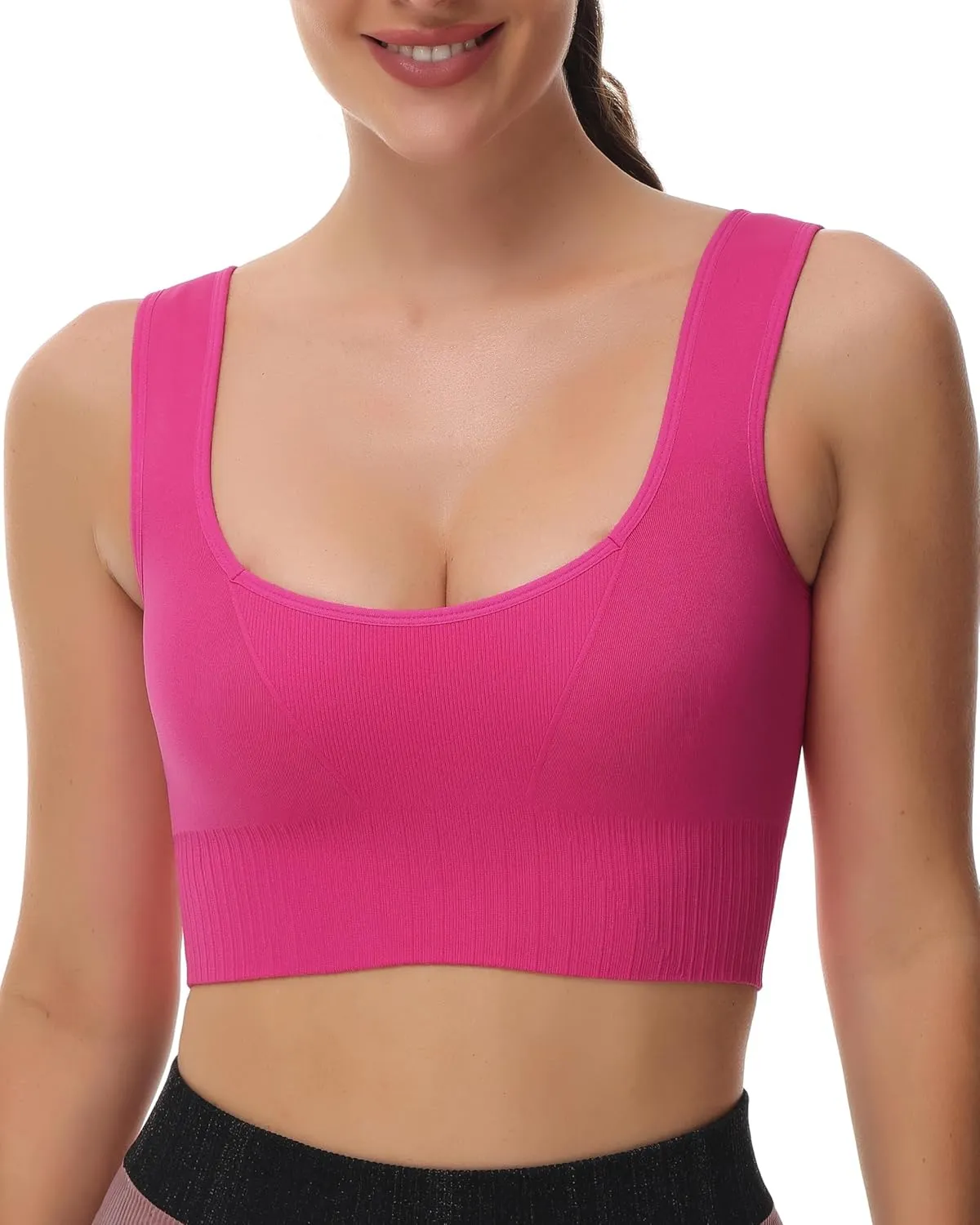 Attifall Square Neck Ribbed Crop Bra Top for Women Seamless Low Cut Basic Cropped Tank Tops