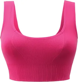 Attifall Square Neck Ribbed Crop Bra Top for Women Seamless Low Cut Basic Cropped Tank Tops