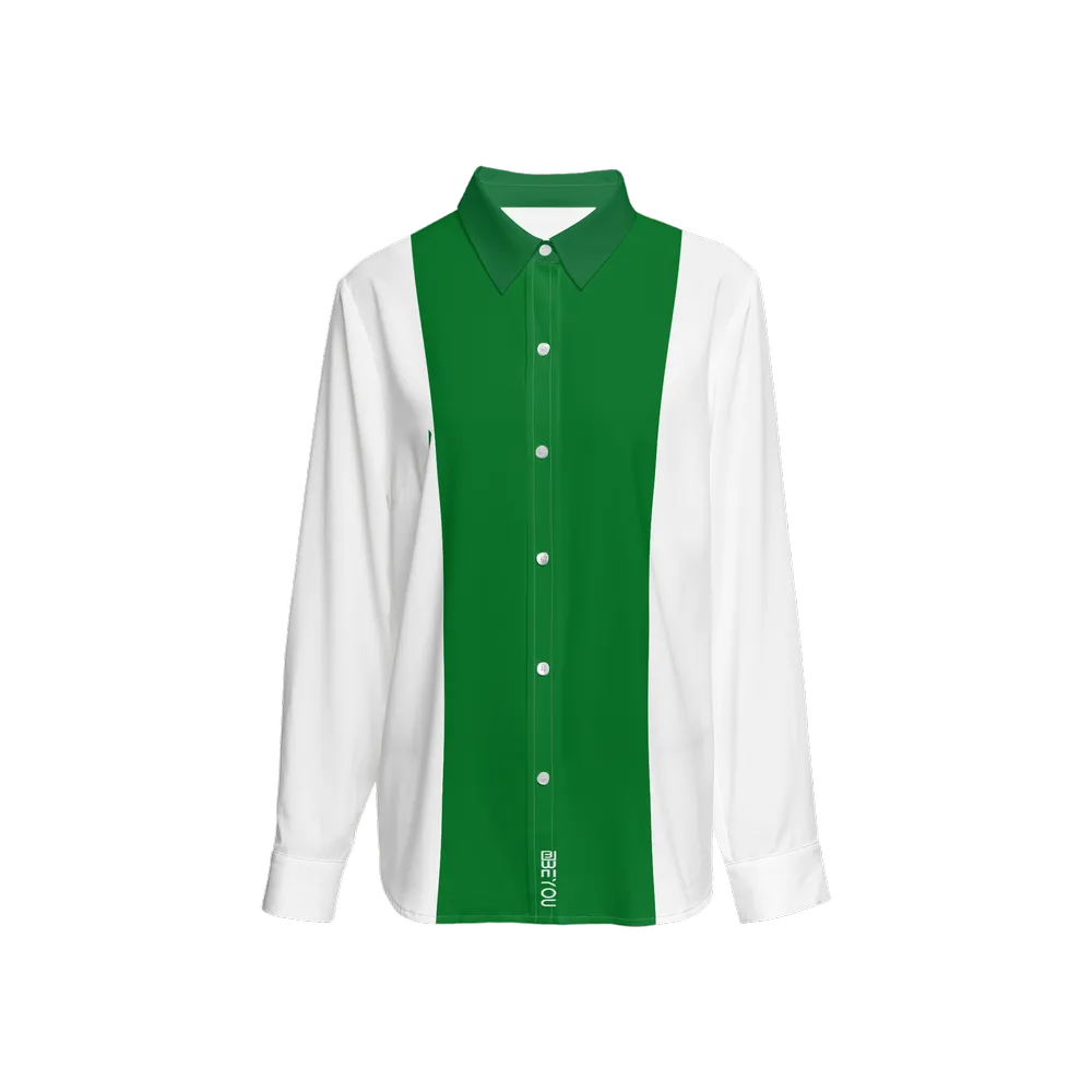 Be-Poppin Women's Recycled Green Button Up Blouse