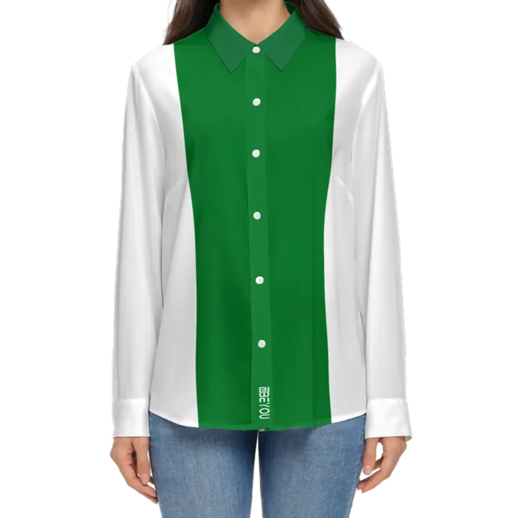 Be-Poppin Women's Recycled Green Button Up Blouse