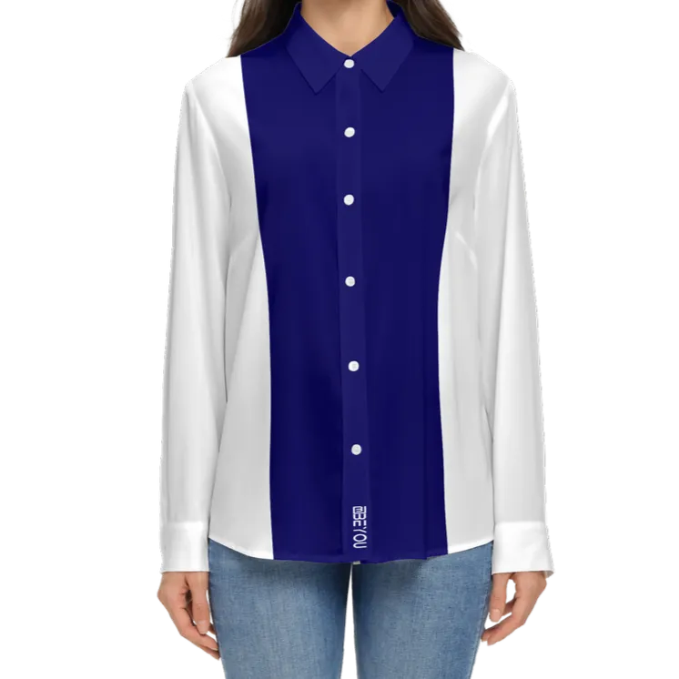 Be-Poppin Women's Recycled Navy Blue Button Up Blouse