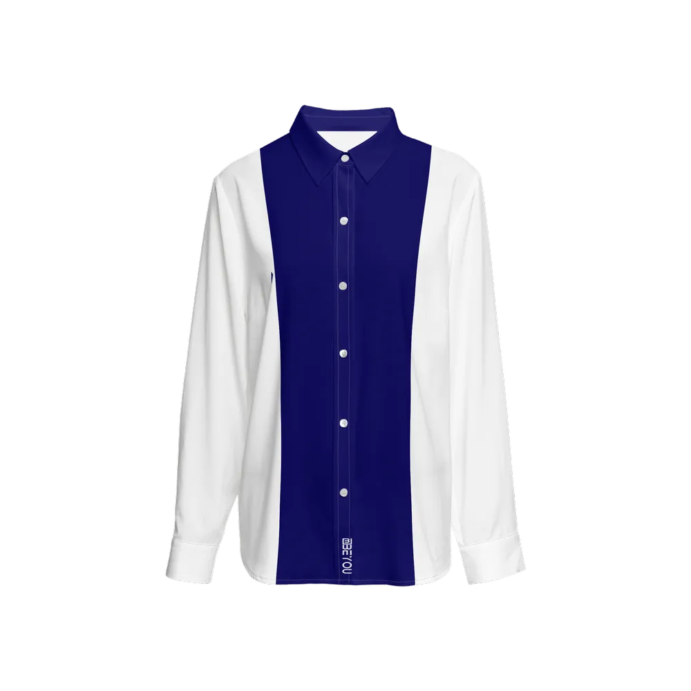 Be-Poppin Women's Recycled Navy Blue Button Up Blouse
