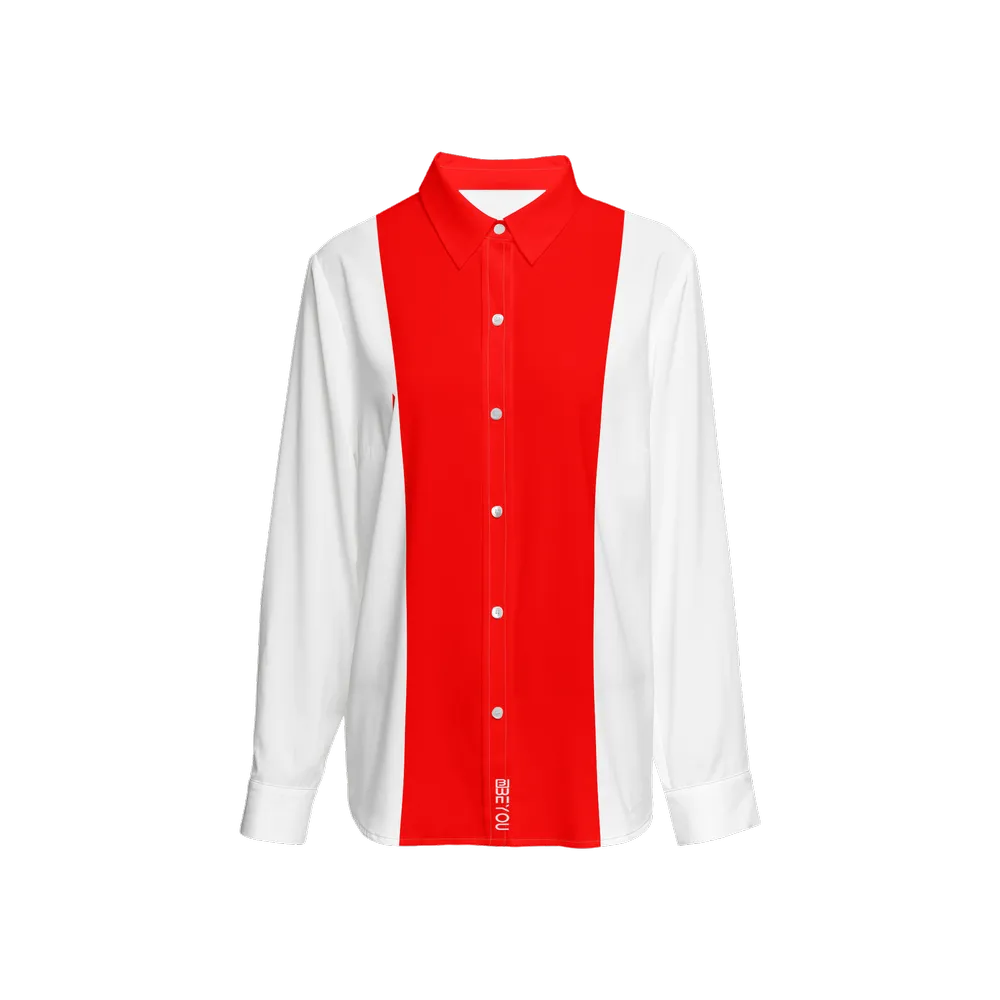 Be-Poppin Women's Recycled Red Button Up Blouse