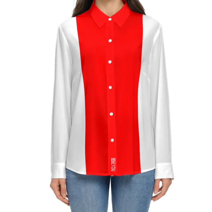 Be-Poppin Women's Recycled Red Button Up Blouse