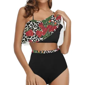 black 2 9k High Waisted Ruffle Bikini Set (Model S13)