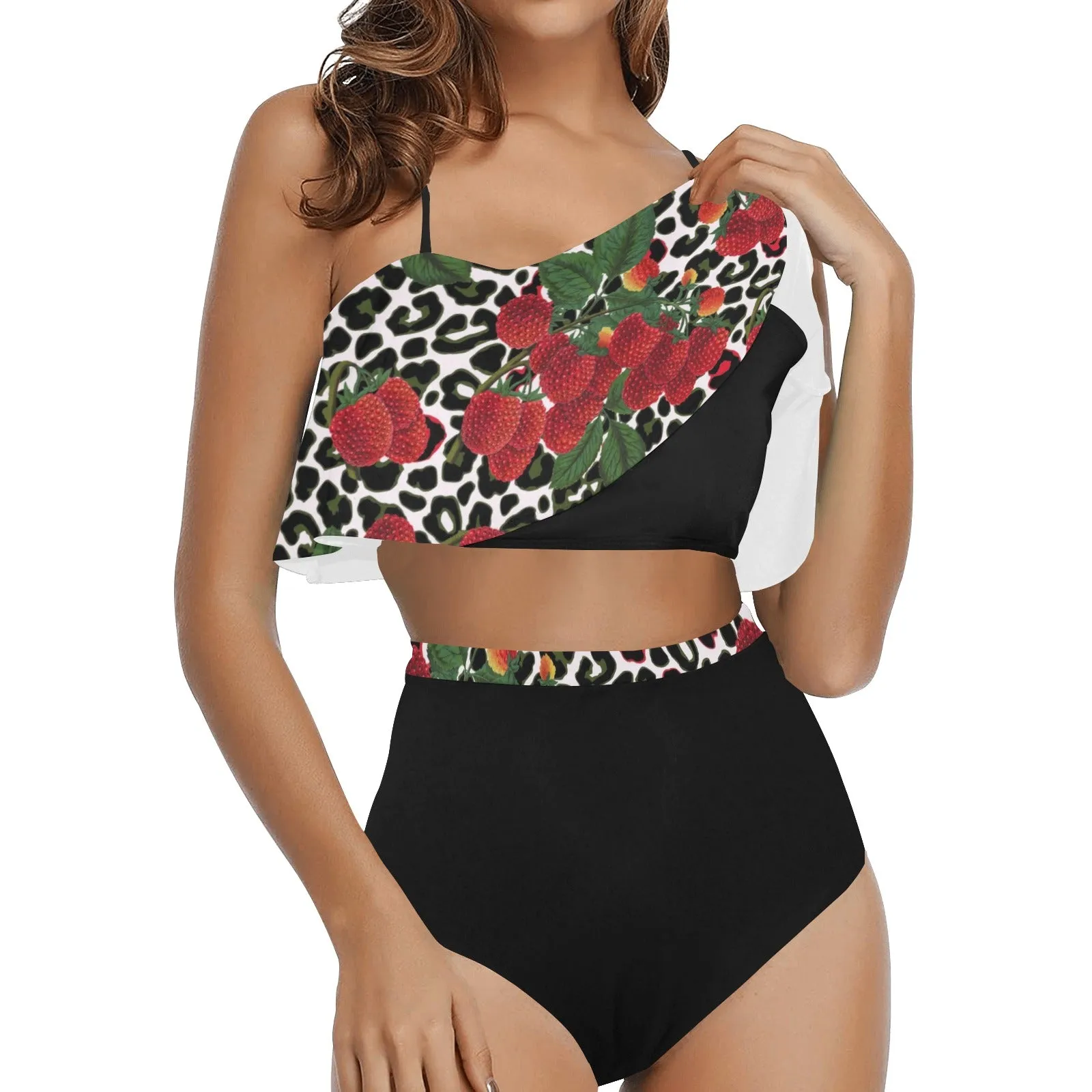 black 2 9k High Waisted Ruffle Bikini Set (Model S13)