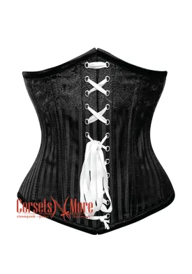 Black Brocade With White Lace Gothic Burlesque Underbust Corset