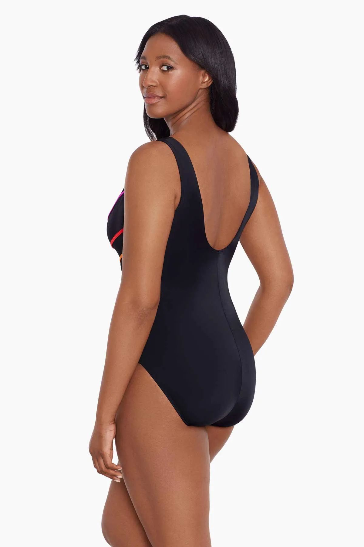Block It Up 8 Overlay Fan Tank Long Torso One Piece Swimsuit Block It Up - Multi
