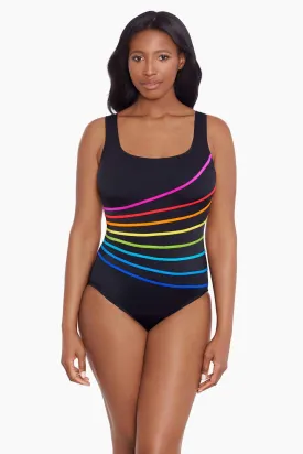 Block It Up 8 Overlay Fan Tank Long Torso One Piece Swimsuit Block It Up - Multi