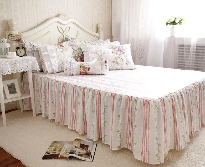 Charming Floral Satin Cotton Bedding Ensemble with Elegant Ruffles