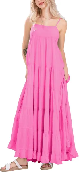chouyatou Women's Summer Boho Flowy Spaghetti Strap Maxi Dress Smocked Back Casual Swing Beach Sundress