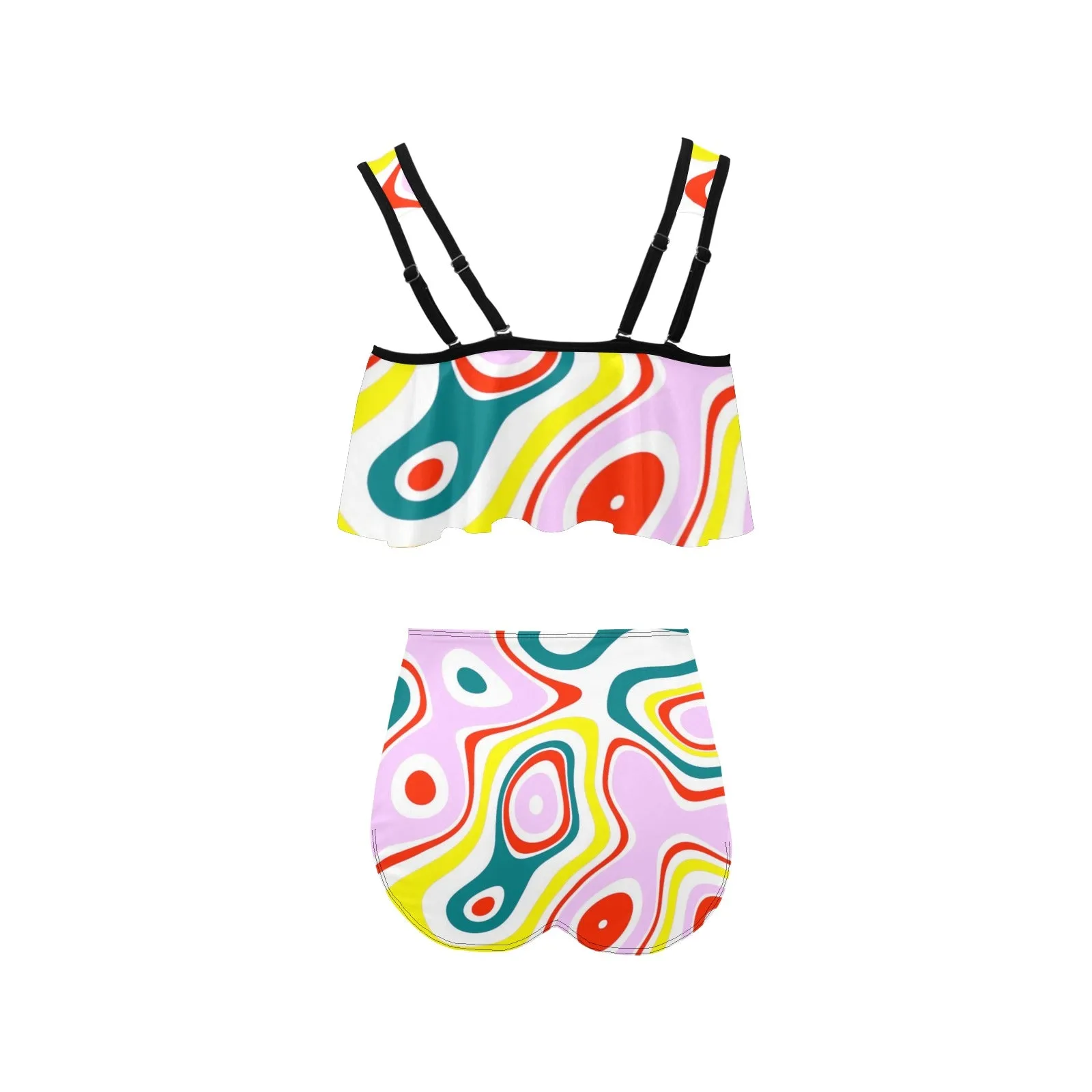 colored splat print 2 High Waisted Flounce Bikini Set (Model S24)