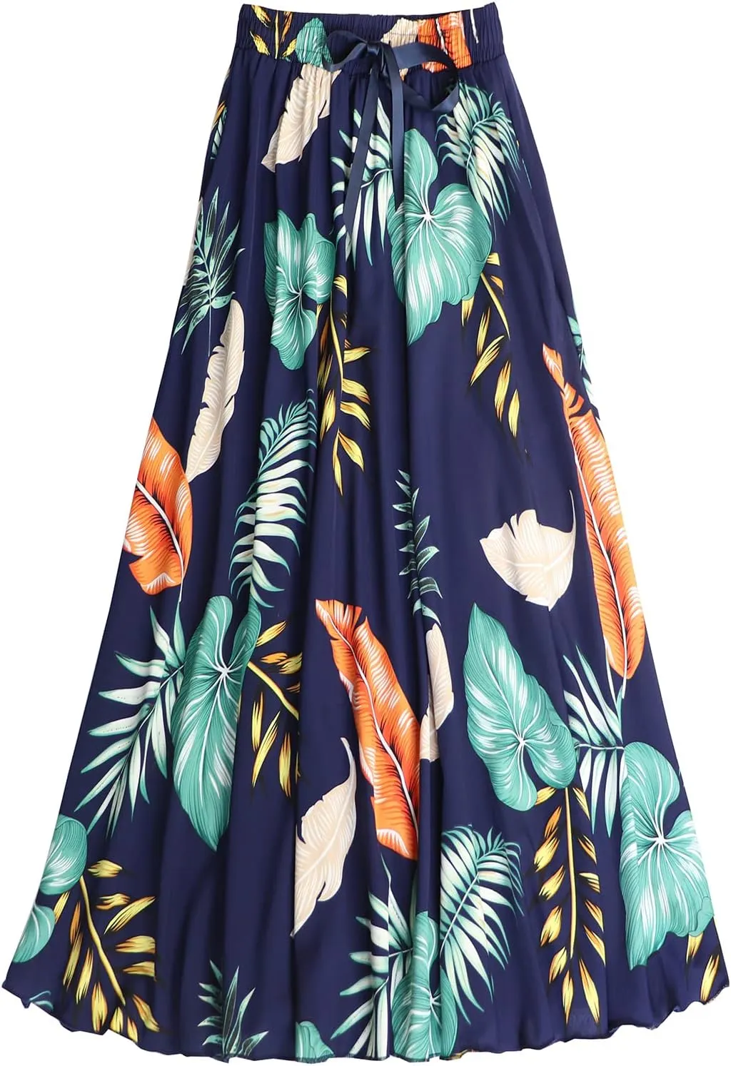 Coolwife Womens High Waist Skirts Midi Swing Pockets Elastic Waist A Line Boho Floral Print Skirt