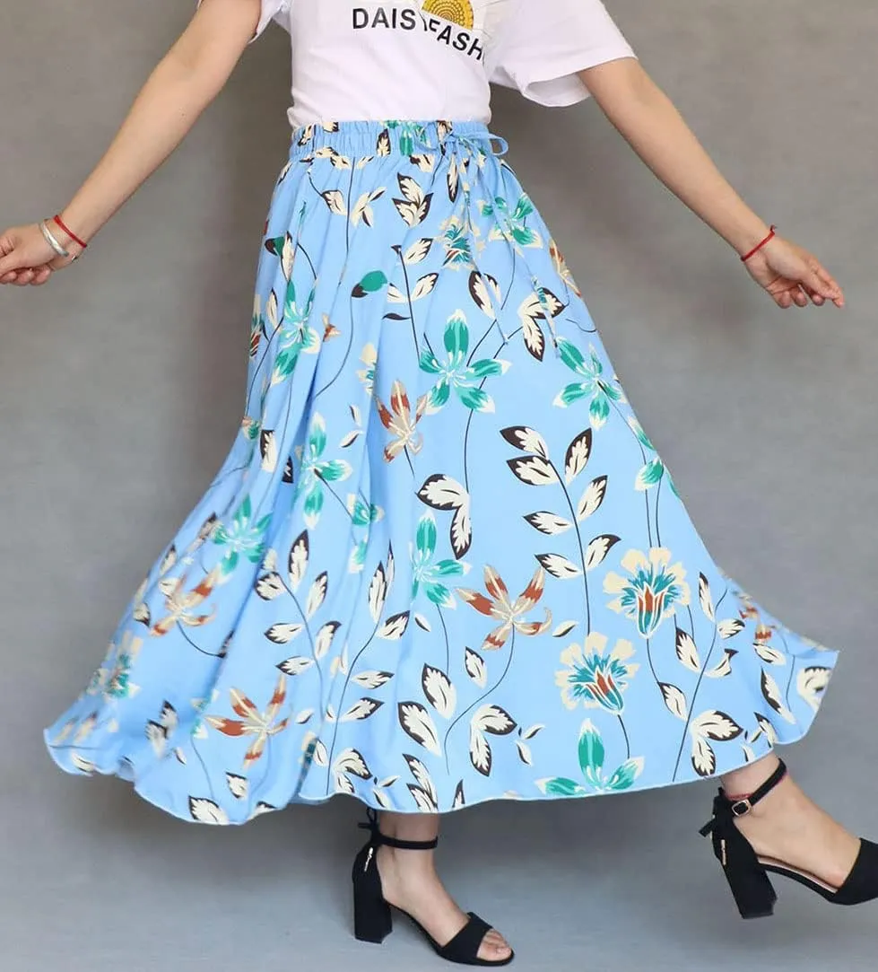 Coolwife Womens High Waist Skirts Midi Swing Pockets Elastic Waist A Line Boho Floral Print Skirt