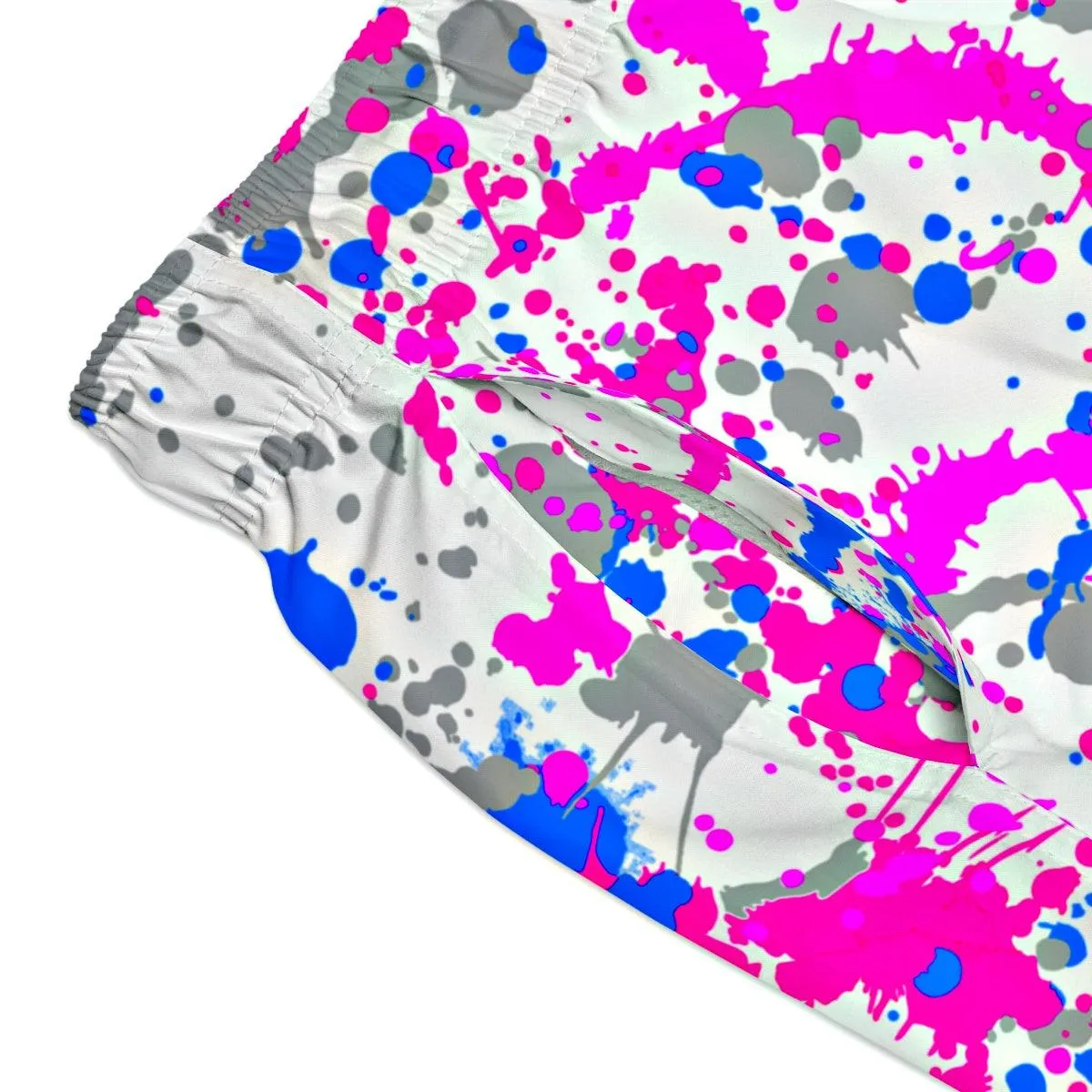 Cotton Candy Paint Splatter Swim Trunks