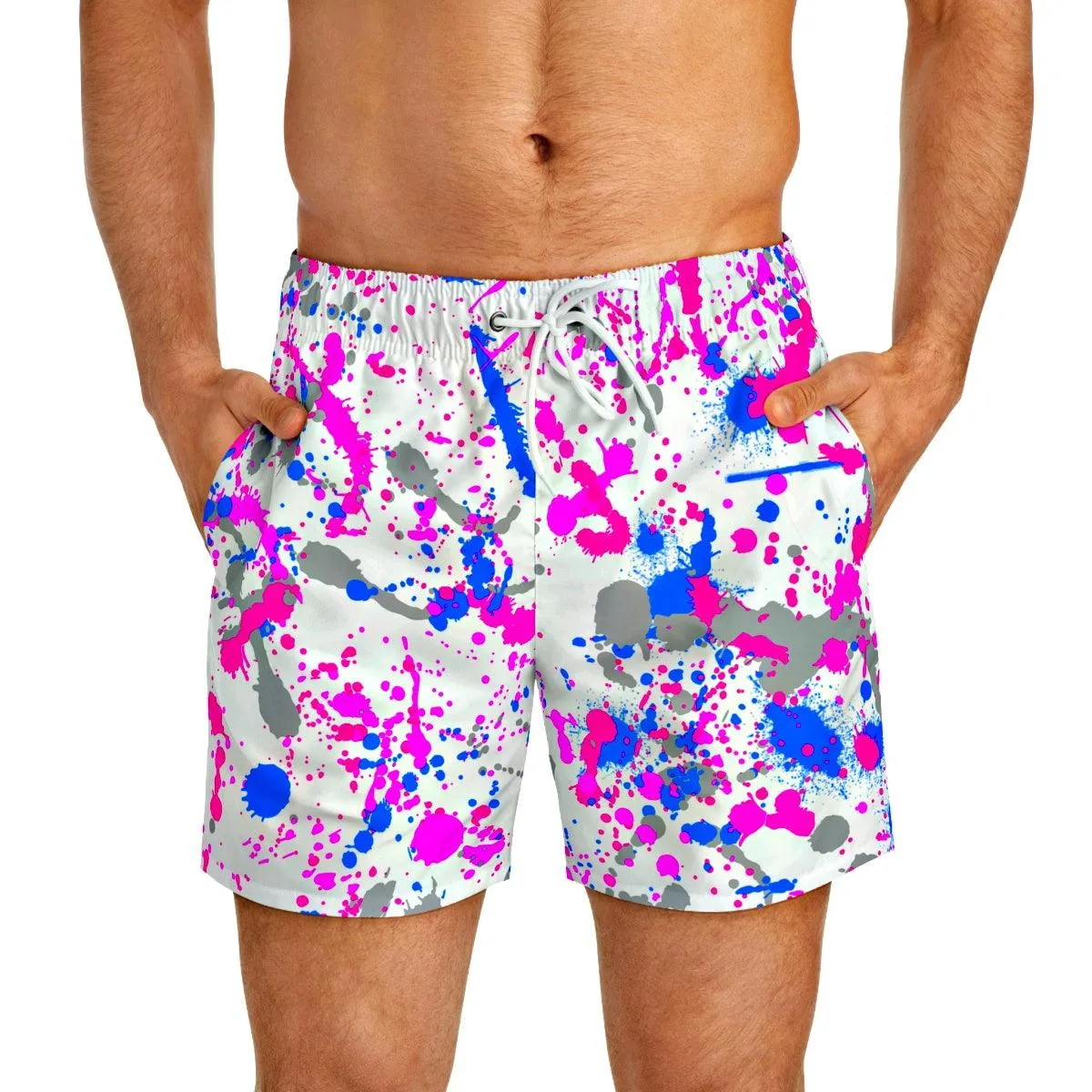 Cotton Candy Paint Splatter Swim Trunks