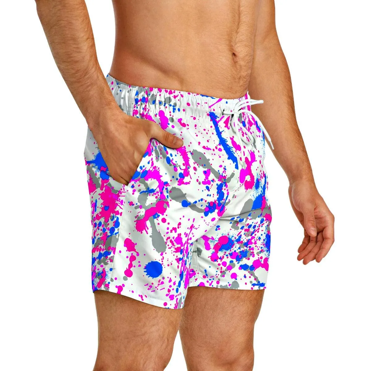Cotton Candy Paint Splatter Swim Trunks