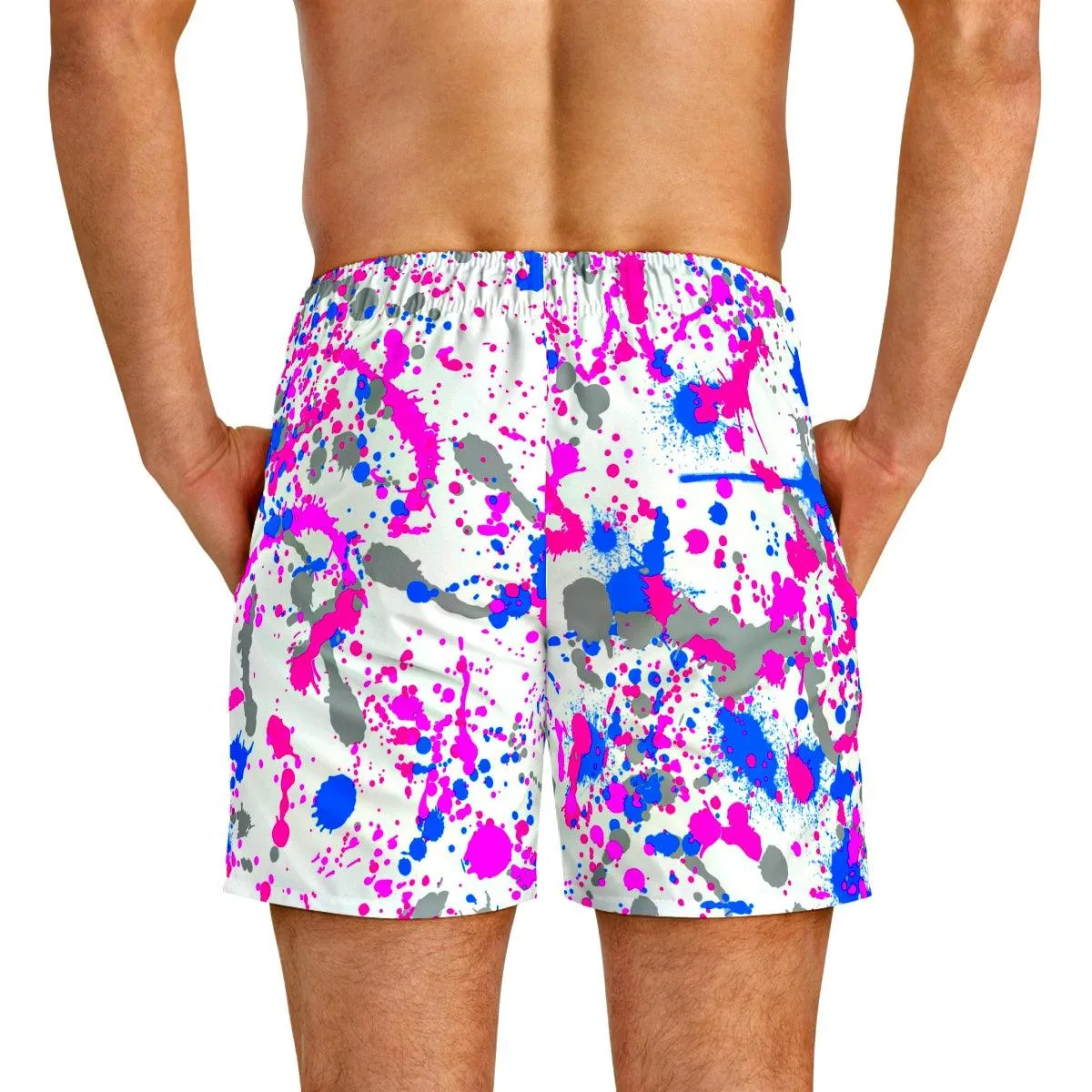 Cotton Candy Paint Splatter Swim Trunks