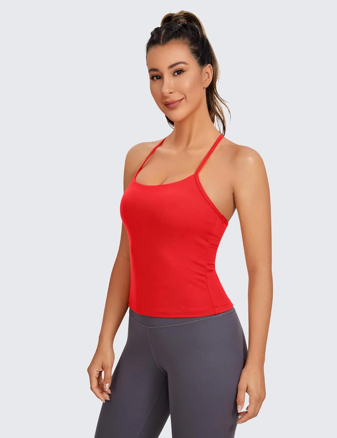 CRZ YOGA Butterluxe Womens Workout Racerback Tank Top with Built in Bra - Scoop Neck Spaghetti Strap Padded Slim Camisole