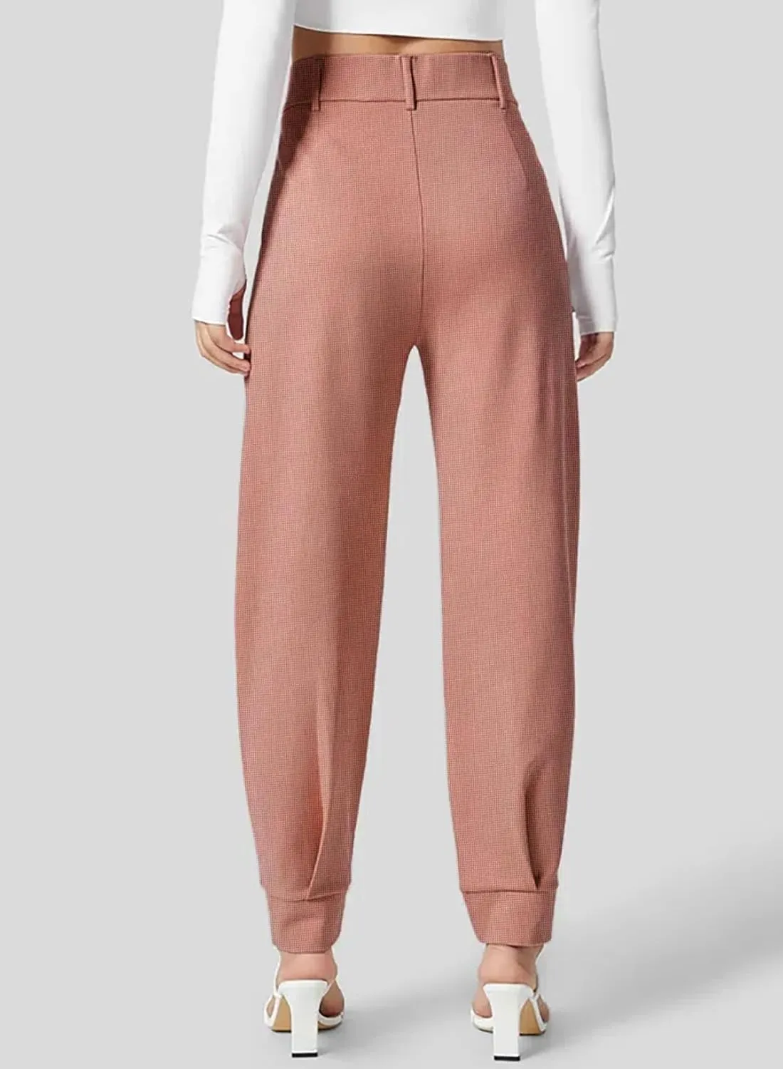 Dokotoo Women's Pants Waffle Classic High Waisted Adjustable Button Hem Business Casual Tapered Pants with Pockets