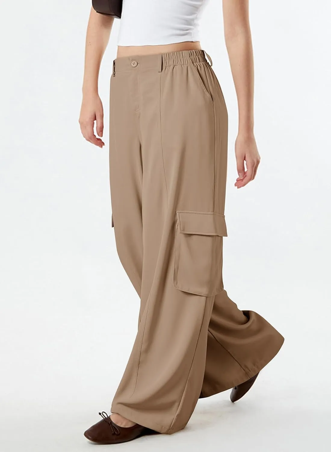 Dokotoo Women's Wide Leg Pants 2024 Flowy Casual Trendy Pants Straight Leg High Waist Stretch Palazzo Pants with 4 Pockets