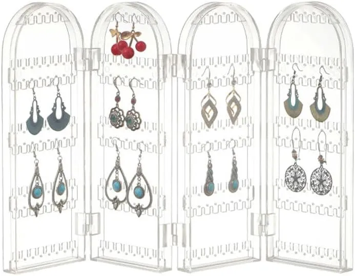Earring Holder Organizer, Jewelry Organiser Stand, 4 Doors 240 Holes Foldable Screen Necklace Rack Multi-Purpose Dressing Tabletop Jewelry Holder for Necklaces Earrings Bracelets Rings