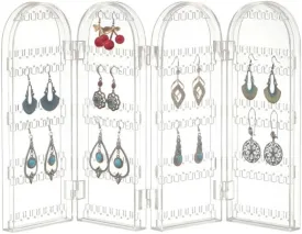 Earring Holder Organizer, Jewelry Organiser Stand, 4 Doors 240 Holes Foldable Screen Necklace Rack Multi-Purpose Dressing Tabletop Jewelry Holder for Necklaces Earrings Bracelets Rings