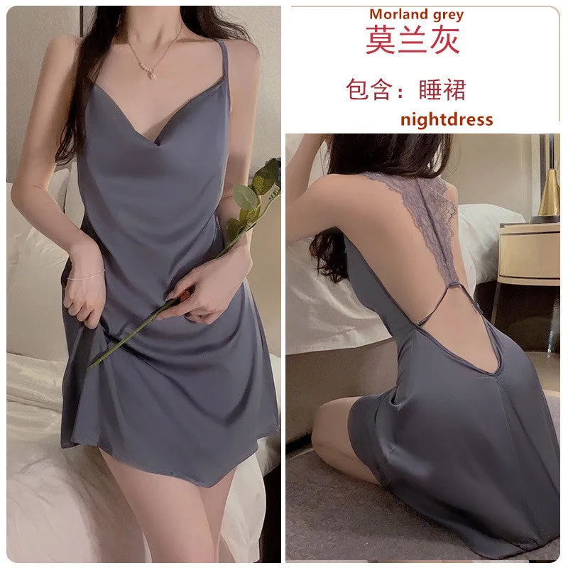 French Satin Halter Nightgown Set 1571