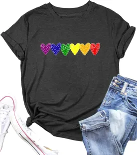 Gay Pride Shirts Rainbow Graphic LGBT Equality T Shirts Love Heart Print Casual Summer Short Sleeve Tops