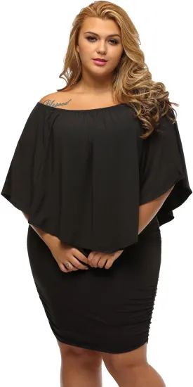 Gloria&Sarah Women's Sexy Off Shoulder Ruffles Multiple Dressing Layered Plus Size Mini Dress