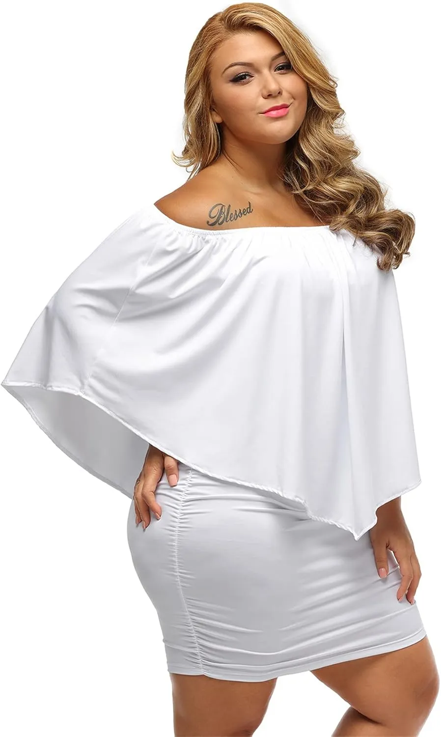 Gloria&Sarah Women's Sexy Off Shoulder Ruffles Multiple Dressing Layered Plus Size Mini Dress