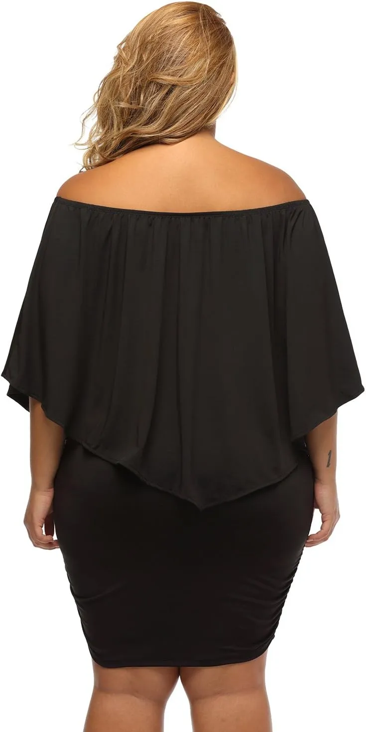 Gloria&Sarah Women's Sexy Off Shoulder Ruffles Multiple Dressing Layered Plus Size Mini Dress