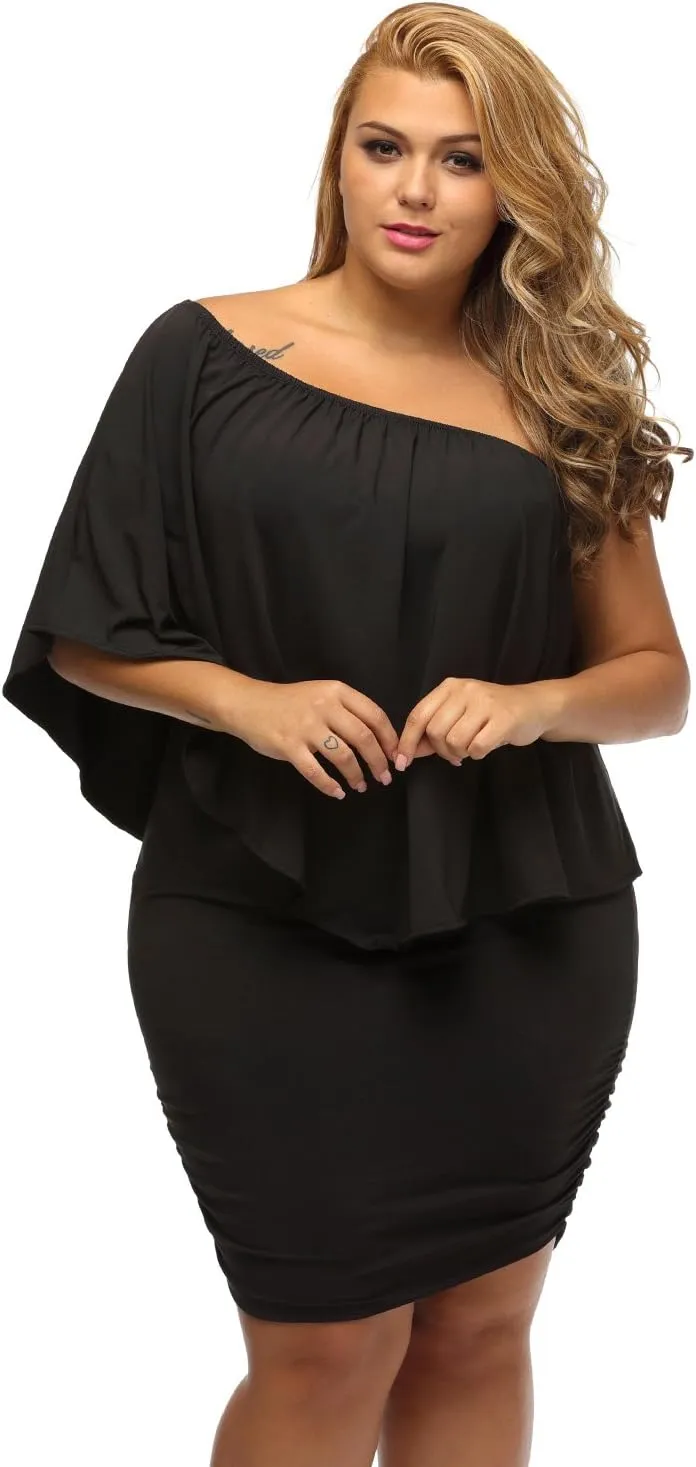 Gloria&Sarah Women's Sexy Off Shoulder Ruffles Multiple Dressing Layered Plus Size Mini Dress