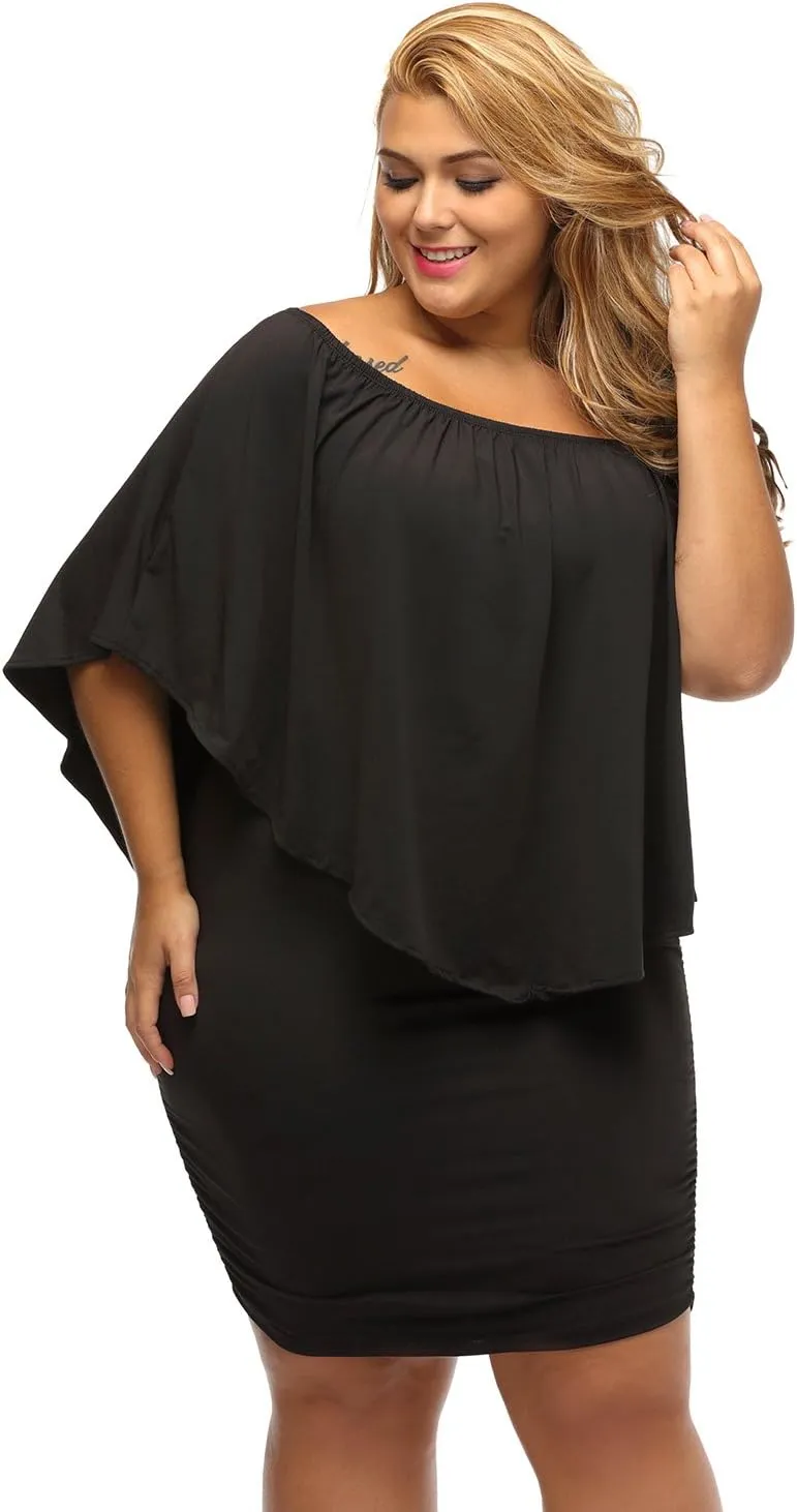 Gloria&Sarah Women's Sexy Off Shoulder Ruffles Multiple Dressing Layered Plus Size Mini Dress