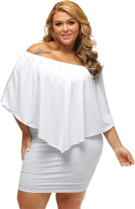 Gloria&Sarah Women's Sexy Off Shoulder Ruffles Multiple Dressing Layered Plus Size Mini Dress