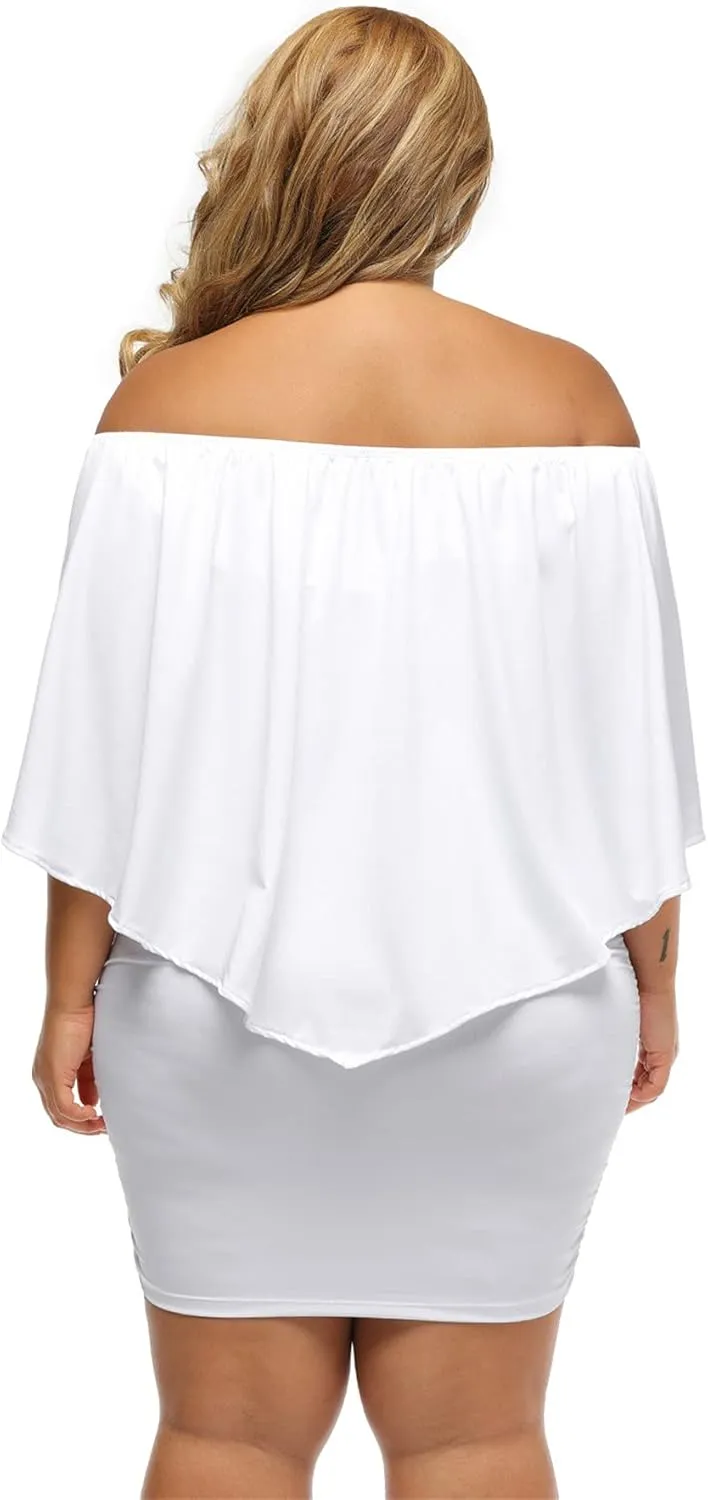 Gloria&Sarah Women's Sexy Off Shoulder Ruffles Multiple Dressing Layered Plus Size Mini Dress