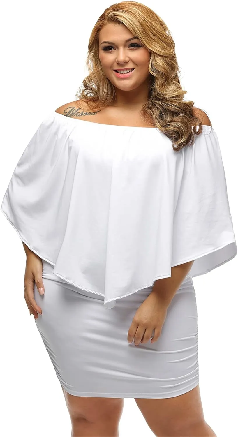 Gloria&Sarah Women's Sexy Off Shoulder Ruffles Multiple Dressing Layered Plus Size Mini Dress