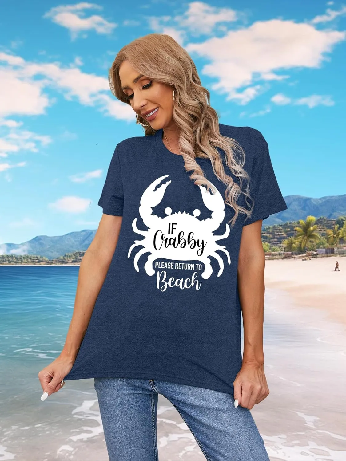 Hawaiian Shirts for Women Crabby Tshirt Summer Tops