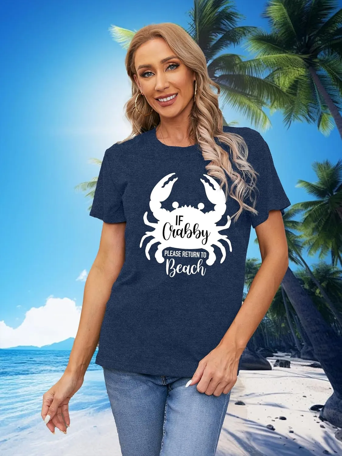 Hawaiian Shirts for Women Crabby Tshirt Summer Tops
