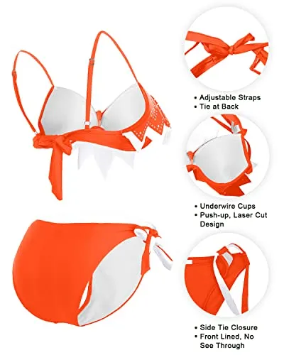 High Cut Two Piece Bikini Swimwear With Side Tie Bikini Bottom-Orange