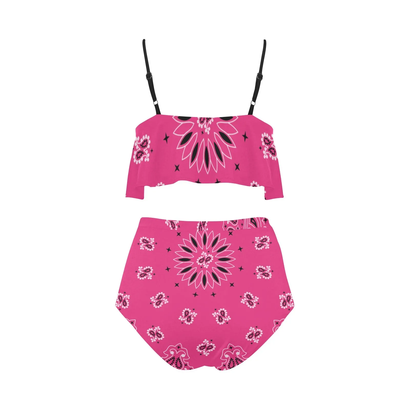 Innuendos of Pink bandana High Waisted Ruffle Bikini Set