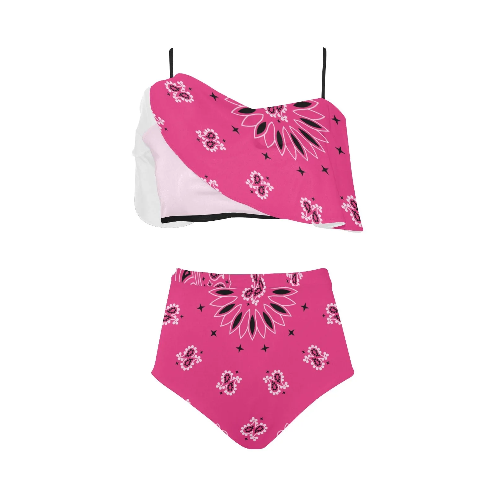 Innuendos of Pink bandana High Waisted Ruffle Bikini Set