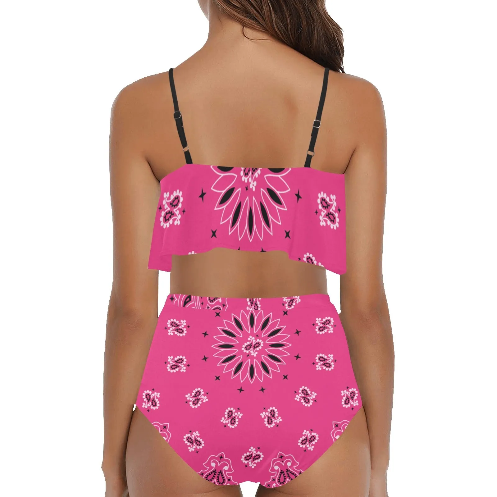 Innuendos of Pink bandana High Waisted Ruffle Bikini Set